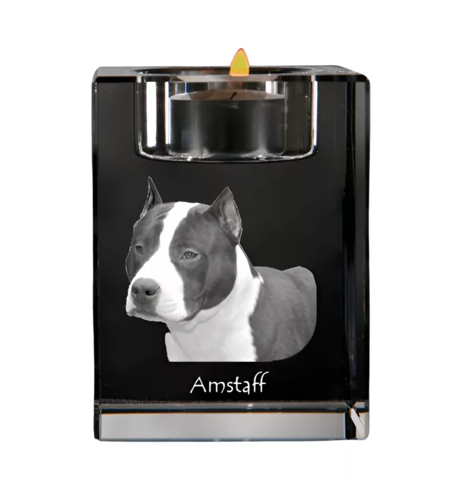 Amerykański Staffordshire terrier świecznik kryształowy z psem Art-Dog