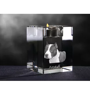 Amerykański Staffordshire terrier świecznik kryształowy z psem Art-Dog