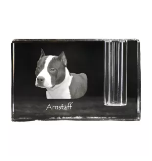 American Staffordshire Terrier, Amstaff - Stifthalter, Kristallorganizer mit Hundefoto, einzigartige Schreibtischdekoration der Marke Art-Dog