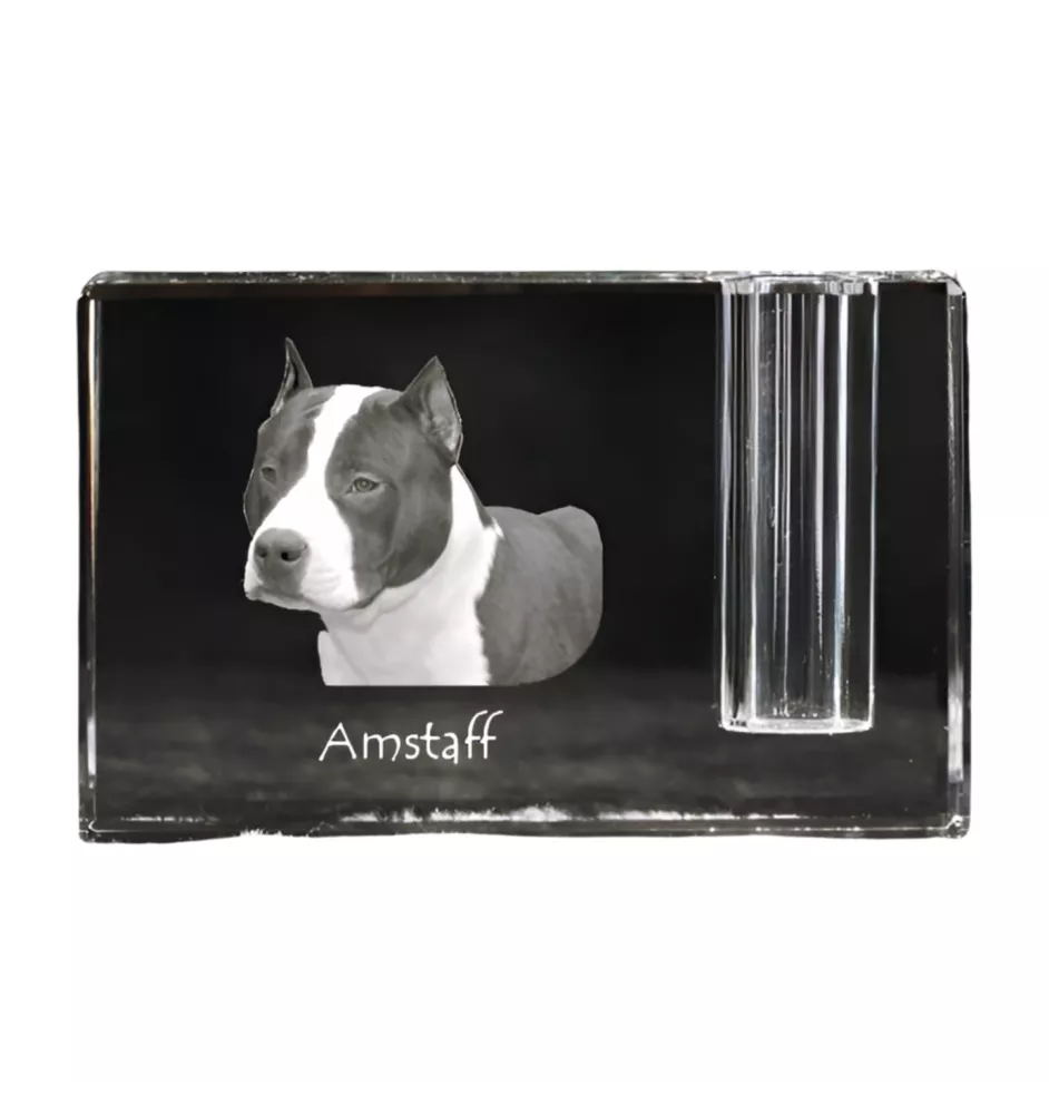 Amerykański Staffordshire terrier penholder kryształowy z psem Art-Dog