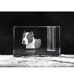 American Staffordshire Terrier, Amstaff - Stifthalter, Kristallorganizer mit Hundefoto, einzigartige Schreibtischdekoration der Marke Art-Dog