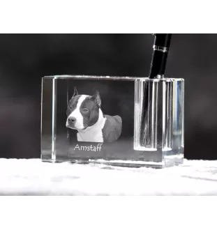 Amerykański Staffordshire terrier penholder kryształowy z psem Art-Dog
