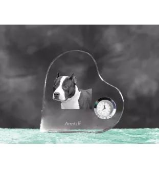 American Staffordshire Terrier, Amstaff, Am staff, Staff - horloge en cristal avec une photo de chien, horloge de table en forme de cœur, horloge debout personnalisée de la marque Art-Dog