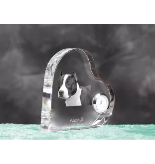 Amerykański Staffordshire terrier zegar w kształcie serca z psem Art-Dog