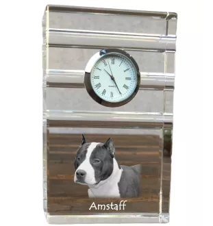 American Staffordshire Terrier, Amstaff - Glasuhr mit Foto, Foto eines Hundes im Kristall, personalisierte Tischuhr für das Büro der Marke Art-Dog
