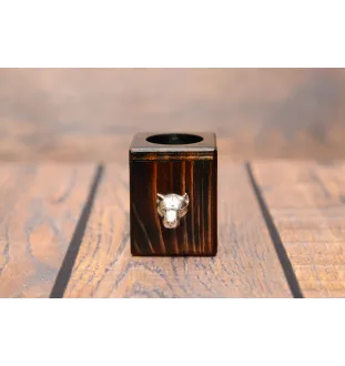 American Staffordshire Terrier, Amstaff, Am staff, Staff - bougeoir en bois avec un chien, un souvenir unique après la perte d'un chien, une œuvre artisanale de la marque Art-Dog