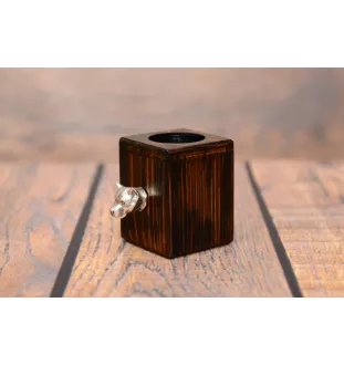 American Staffordshire Terrier, Amstaff - wooden candle holder with a dog, a unique souvenir after losing a dog, a handicraft from the Art-Dog brand