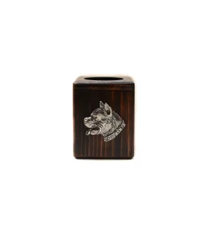 American Staffordshire Terrier, Amstaff, Am staff, Staff I - bougeoir en bois avec un chien, un souvenir unique après la perte d'un chien, une œuvre artisanale de la marque Art-Dog