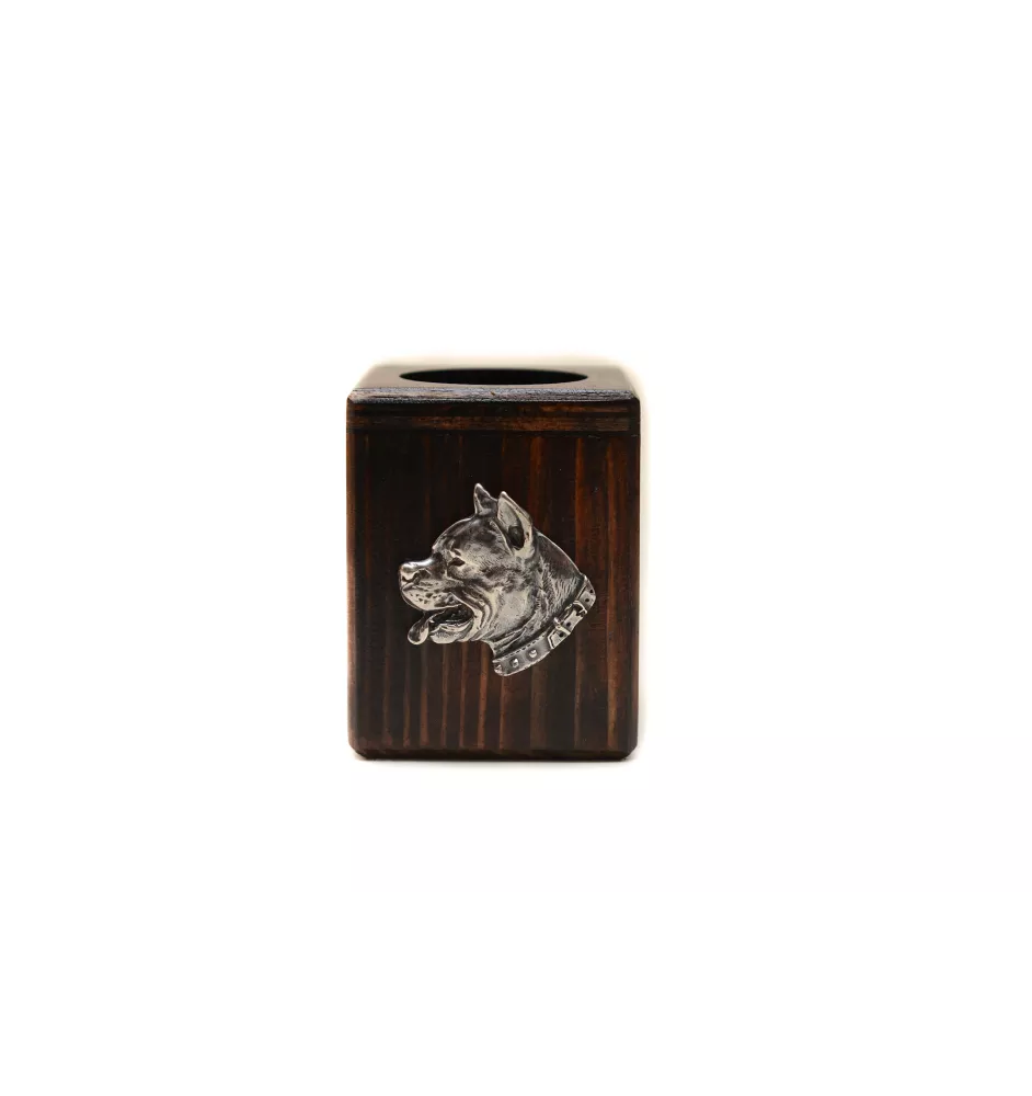 American Staffordshire Terrier, Amstaff I - wooden candle holder with a dog, a unique souvenir after losing a dog, a handicraft from the Art-Dog brand
