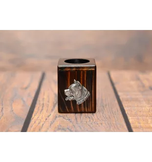 American Staffordshire Terrier, Amstaff I - Holzkerzenständer mit Hund, einzigartiges Andenken an den Verlust eines Hundes, Handwerkskunst der Marke Art-Dog