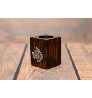 American Staffordshire Terrier, Amstaff I - wooden candle holder with a dog, a unique souvenir after losing a dog, a handicraft from the Art-Dog brand