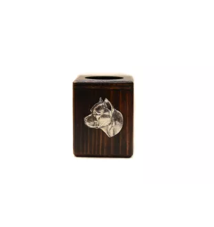 American Staffordshire Terrier, Amstaff II - wooden candle holder with a dog, a unique souvenir after losing a dog, a handicraft from the Art-Dog brand