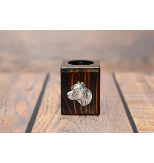 American Staffordshire Terrier, Amstaff, Am staff, Staff II - bougeoir en bois avec un chien, un souvenir unique après la perte d'un chien, une œuvre artisanale de la marque Art-Dog