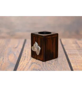 American Staffordshire Terrier, Amstaff, Am staff, Staff II - bougeoir en bois avec un chien, un souvenir unique après la perte d'un chien, une œuvre artisanale de la marque Art-Dog