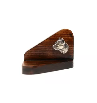 American Staffordshire Terrier, Amstaff II - wooden candle holder with a dog, tealight holder, a memorial place for a dog by Art-Dog brand