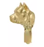 American Staffordshire Terrier, Amstaff I - brooch with a clip, gold-plated holder for a race number, elegant dog show pin from Art-Dog brand