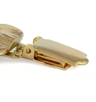 American Staffordshire Terrier, Amstaff I - brooch with a clip, gold-plated holder for a race number, elegant dog show pin from Art-Dog brand