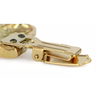 American Staffordshire Terrier, Amstaff I - brooch with a clip, gold-plated holder for a race number, elegant dog show pin from Art-Dog brand