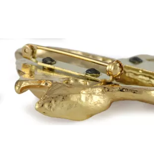 American Staffordshire Terrier, Amstaff I - brooch with a clip, gold-plated holder for a race number, elegant dog show pin from Art-Dog brand