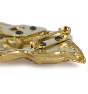 American Staffordshire Terrier, Amstaff I - brooch with a clip, gold-plated holder for a race number, elegant dog show pin from Art-Dog brand