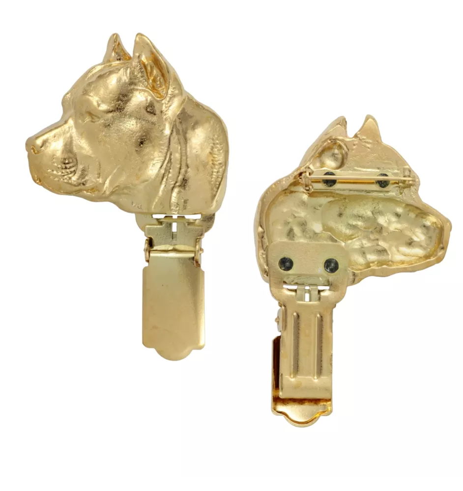 Amerykański Staffordshire terrier clipring pozłacany w pudełku Art-Dog