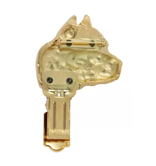 American Staffordshire Terrier, Amstaff I - Brosche mit Clip, vergoldeter Startnummernhalter, Geschenk für Hundeausstellung der Marke Art-Dog