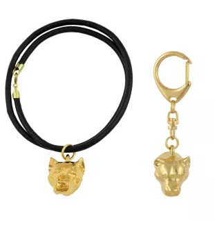 American Staffordshire Terrier, Amstaff, Am staff, Staff - porte-clés et collier avec chien dans une boîte, produit plaqué or de haute qualité, marque Art-Dog