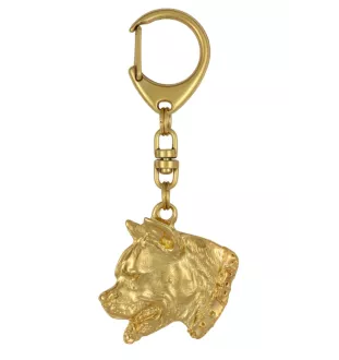 American Staffordshire Terrier, Amstaff, Am staff, Staff I - porte-clés et collier avec chien dans une boîte, produit plaqué or de haute qualité, marque Art-Dog