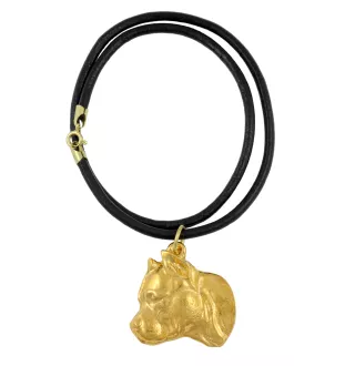 American Staffordshire Terrier, Amstaff, Am staff, Staff II - porte-clés et collier avec chien dans une boîte, produit plaqué or de haute qualité, marque Art-Dog