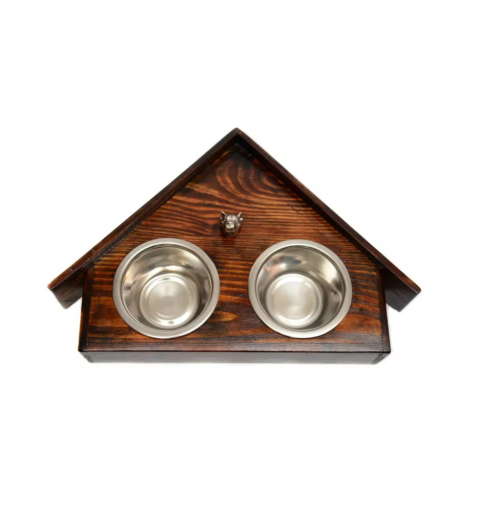 American Staffordshire Terrier, Amstaff, Am staff, Staff - support en bois avec des bols pour chien, bols pour chien décoratifs, cadeau pour l'adoption d'un chien de la marque Art-Dog