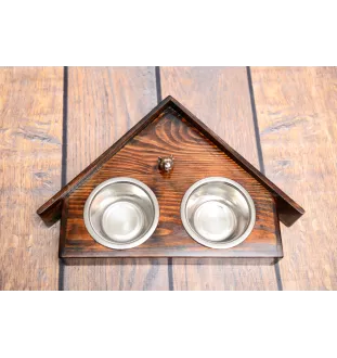 American Staffordshire Terrier, Amstaff - wooden stand with bowls for a dog, decorative dog bowls, a gift for adopting a dog from the Art-Dog brand
