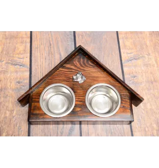 American Staffordshire Terrier, Amstaff I - wooden stand with bowls for a dog, decorative dog bowls, a gift for adopting a dog from the Art-Dog brand