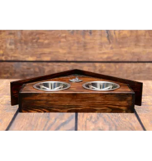 American Staffordshire Terrier, Amstaff I - wooden stand with bowls for a dog, decorative dog bowls, a gift for adopting a dog from the Art-Dog brand