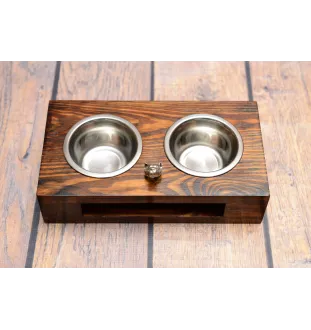American Staffordshire Terrier, Amstaff - wooden stand with bowls for a dog, steel dog bowls, a gift for adopting a dog from the Art-Dog brand