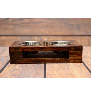 American Staffordshire Terrier, Amstaff - wooden stand with bowls for a dog, steel dog bowls, a gift for adopting a dog from the Art-Dog brand