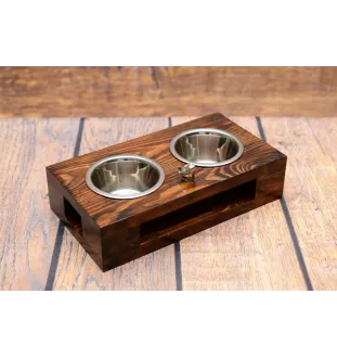 American Staffordshire Terrier, Amstaff - Holzständer mit Näpfen für Hunde, Edelstahlnäpfe, Geschenk zur Adoption eines Hundes von der Marke Art-Dog