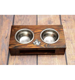American Staffordshire Terrier, Amstaff I - wooden stand with bowls for a dog, steel dog bowls, a gift for adopting a dog from the Art-Dog brand
