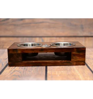 American Staffordshire Terrier, Amstaff I - wooden stand with bowls for a dog, steel dog bowls, a gift for adopting a dog from the Art-Dog brand