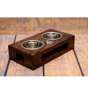 American Staffordshire Terrier, Amstaff I - Holzständer mit Näpfen für Hunde, Edelstahlnäpfe, Geschenk zur Adoption eines Hundes von der Marke Art-Dog