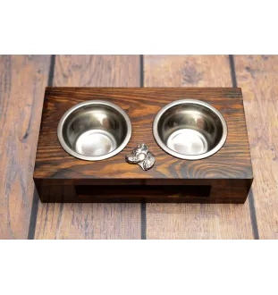 American Staffordshire Terrier, Amstaff, Am staff, Staff II - support en bois avec des bols pour chien, bols pour chien en acier, cadeau pour l'adoption d'un chien de la marque Art-Dog