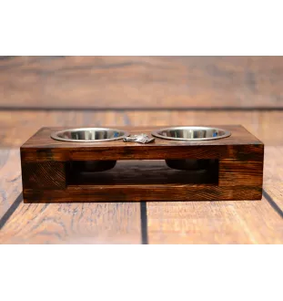 American Staffordshire Terrier, Amstaff, Am staff, Staff II - support en bois avec des bols pour chien, bols pour chien en acier, cadeau pour l'adoption d'un chien de la marque Art-Dog