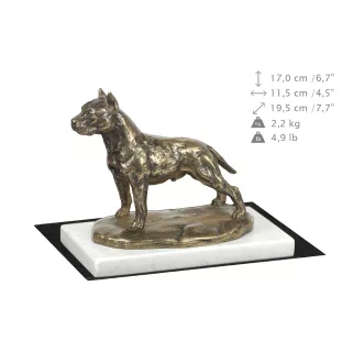 American Staffordshire Terrier, Amstaff - dog figurine, statue on white marble, trophy for Art-Dog dog show exhibition