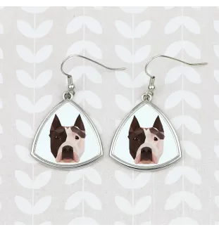 American Staffordshire Terrier, Amstaff - earrings with a picture and the inscription geometric dog Art-Dog
