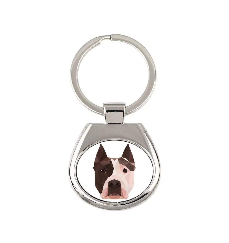 American Staffordshire Terrier, Amstaff - geometric keychain with a photo and the inscription Art-Dog