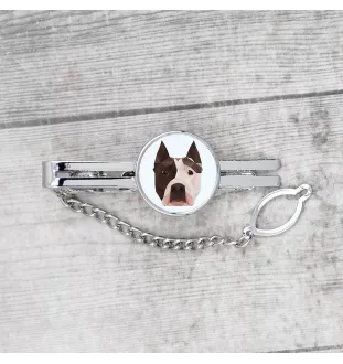 American Staffordshire Terrier, Amstaff - geometric tie clip with a picture and inscription from Art-Dog