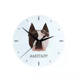 American Staffordshire Terrier, Amstaff - geometrische Wanduhr mit Bild und Aufschrift der Marke Art-Dog