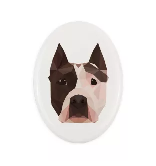 American Staffordshire Terrier, Amstaff - Fliese mit geometrischem Bild und Schriftzug der Marke Art-Dog