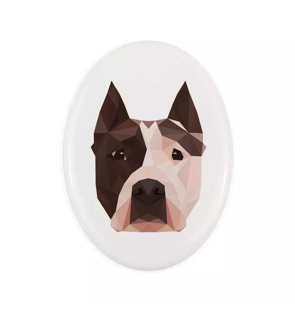 American Staffordshire Terrier, Amstaff - Fliese mit geometrischem Bild und Schriftzug der Marke Art-Dog