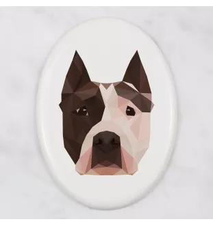 American Staffordshire Terrier, Amstaff, Am staff, Staff - une plaque avec une photo et un motif géométrique de la marque Art-Dog