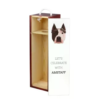 American Staffordshire Terrier, Amstaff, Am staff, Staff - une boîte géométrique avec une photo et un texte pour le vin de la marque Art-Dog